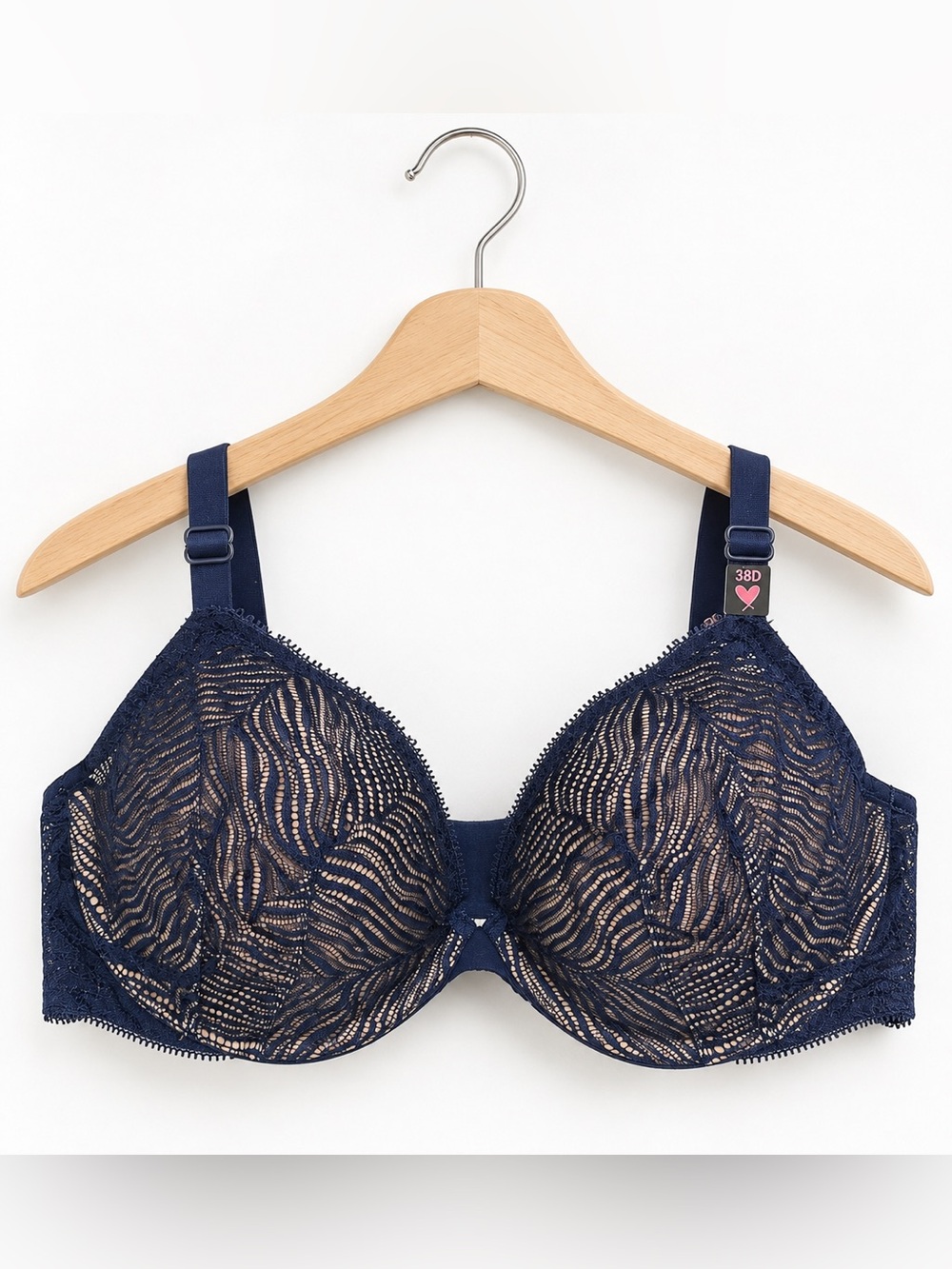 Victoria's Secret Navy Blue Lace Push Up Bra Nude Lined 38D NWT